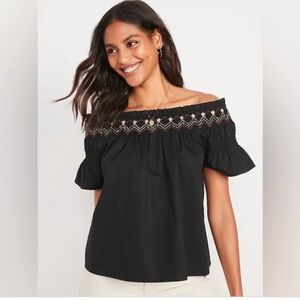 Old Navy Black Smocked Off Shoulder Flutter Sleeve Blouse